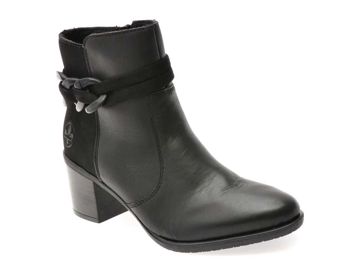 Botine Rieker Negre, Y2066, Din Piele Naturala