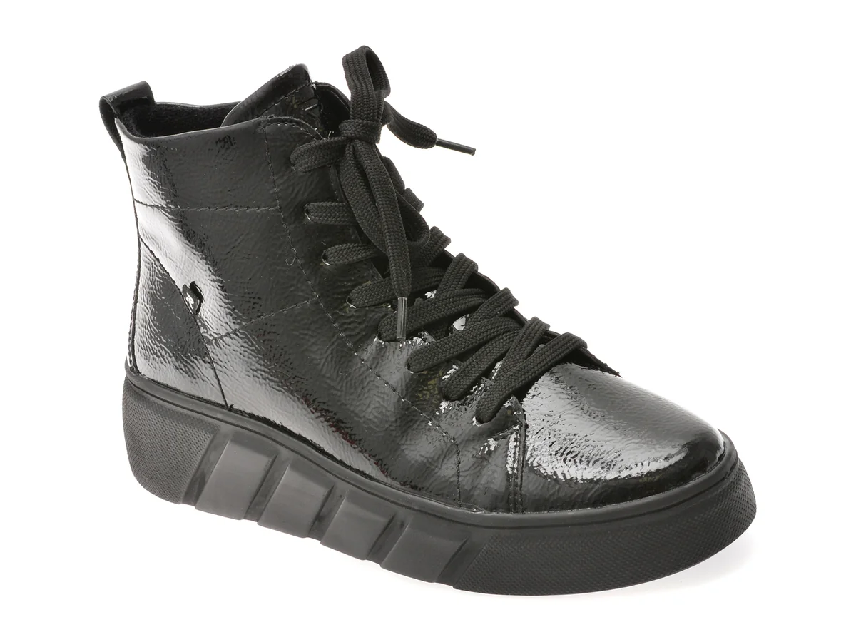 Ghete Rieker Negre, W2661, Din Piele Naturala Lacuita