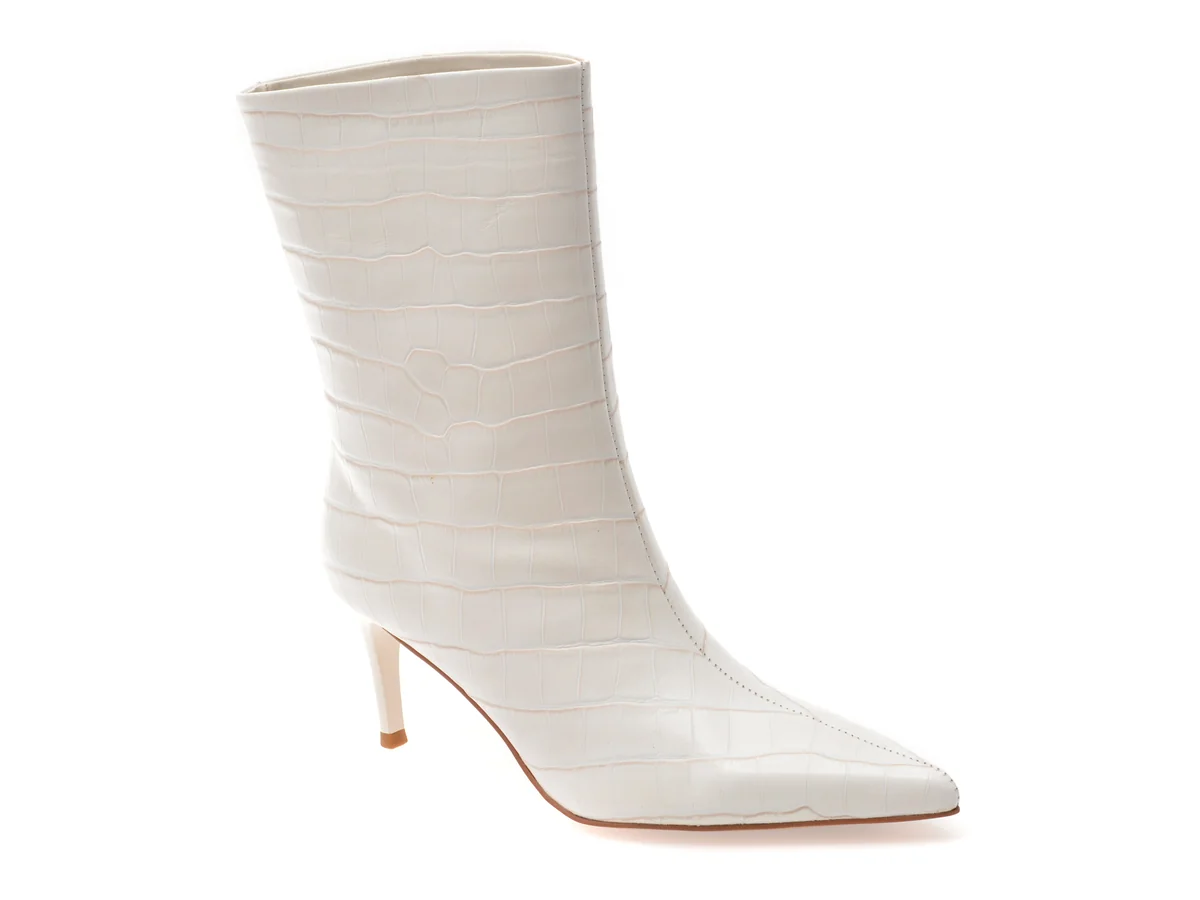 Botine Elegante Epica Albe, Eb928, Din Piele Naturala