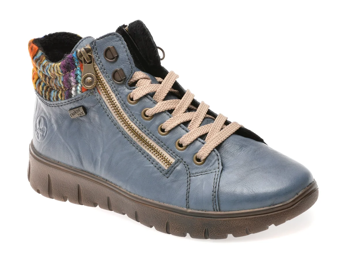 Ghete Rieker Albastre, N1305, Din Piele Naturala
