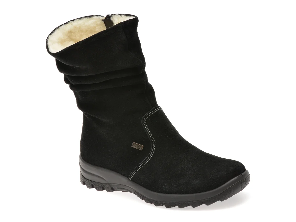 Ghete Rieker Negre, Z7171, Din Piele Întoarsă