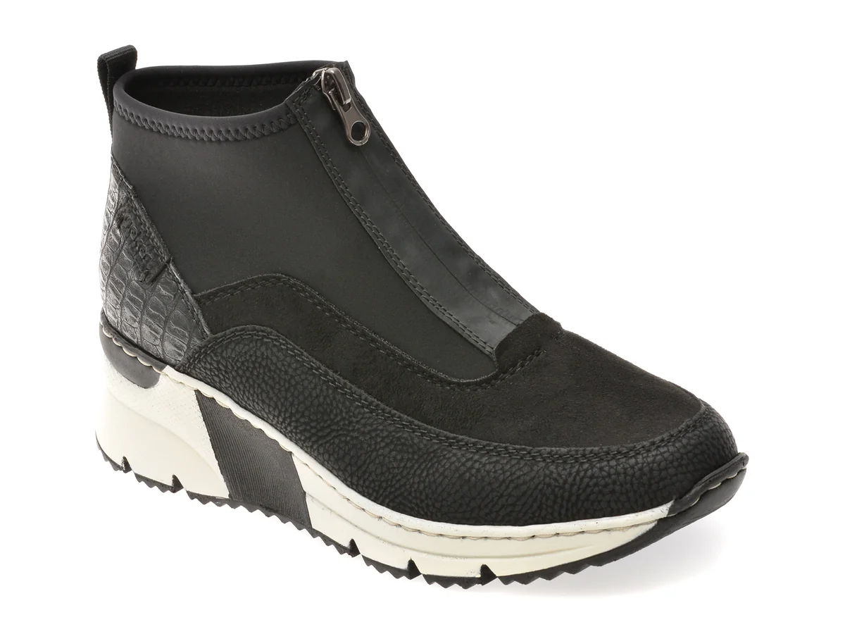 Ghete Rieker Negre, N6352, Din Piele Ecologică