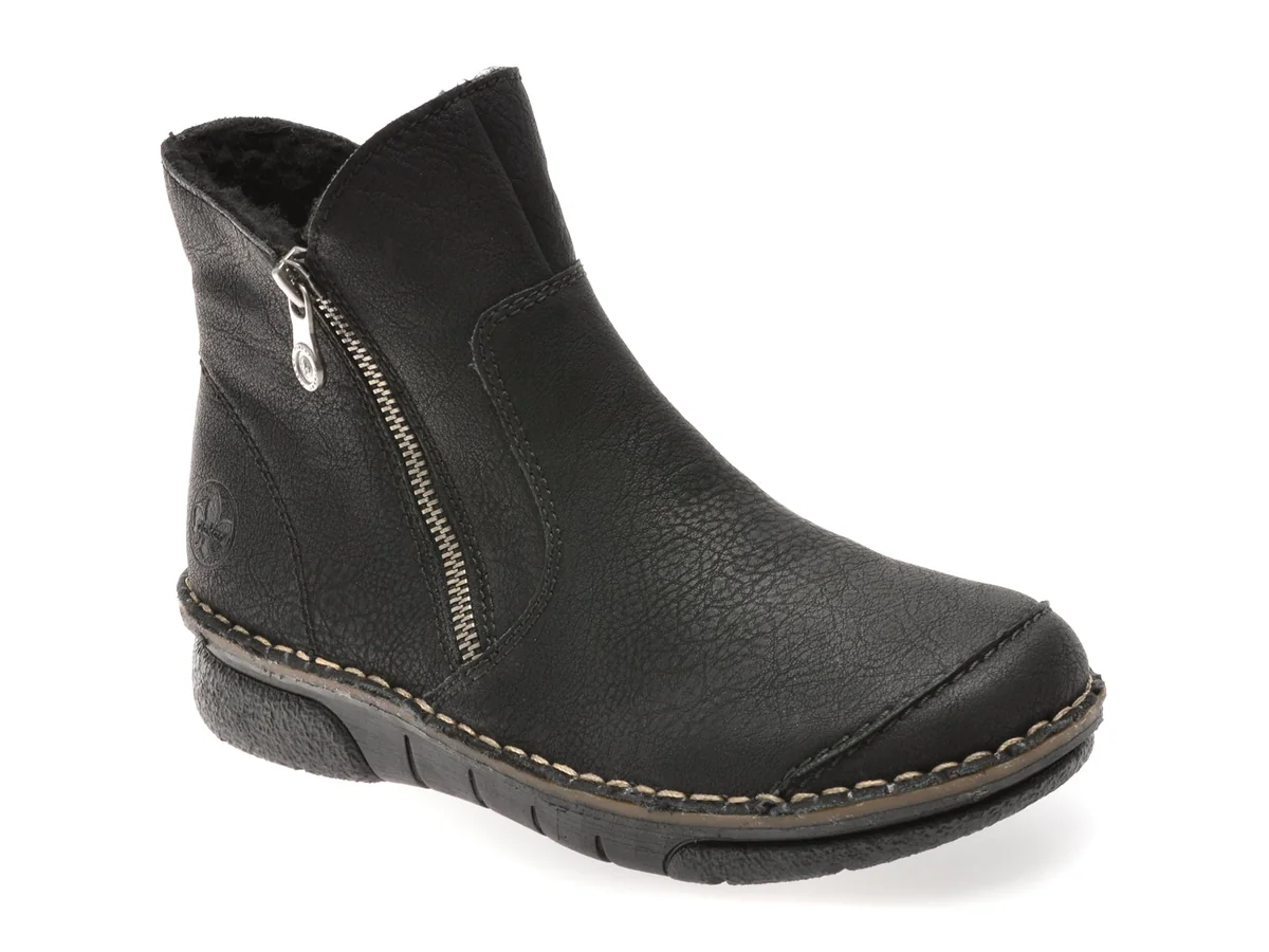 Ghete Rieker Negre, 73357, Din Piele Ecologică