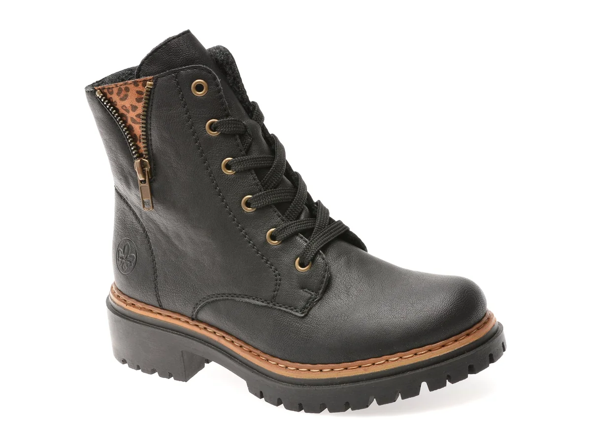 Bocanci Rieker Negri, 72617, Din Piele Ecologica