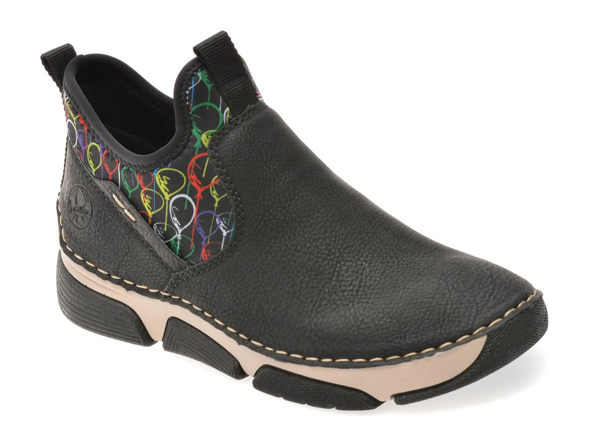 Ghete Rieker Negre, 45957, Din Piele Ecologică