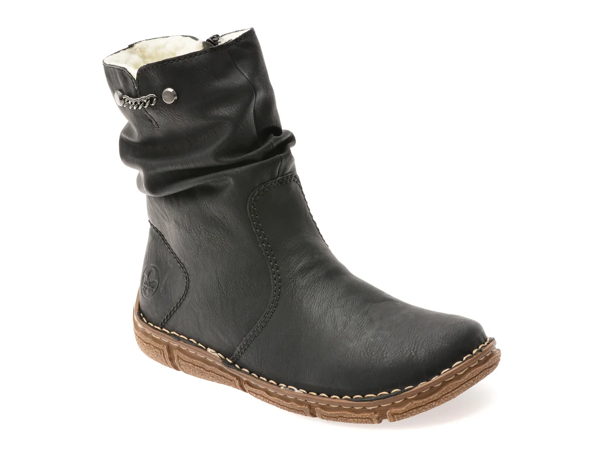 Ghete Rieker Negre, Z3771, Din Piele Ecologică