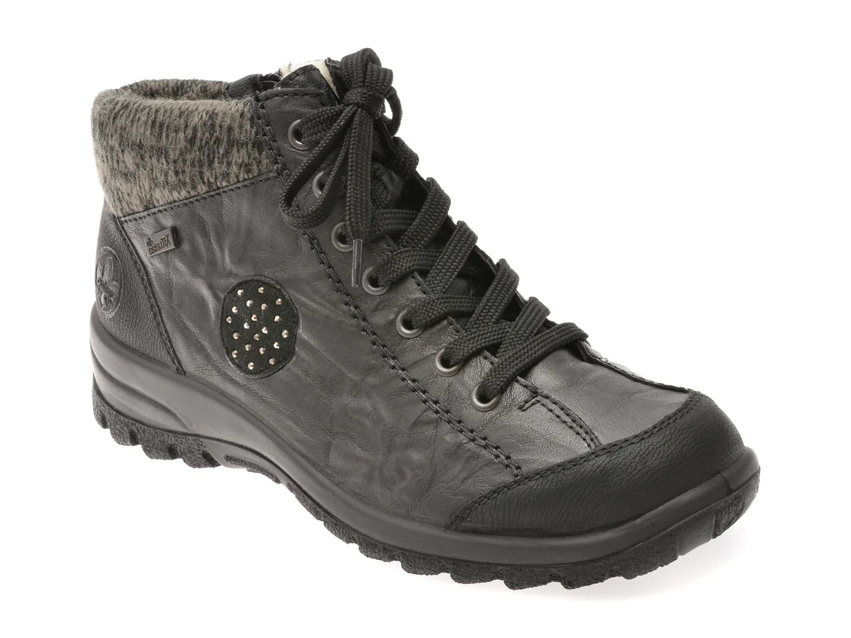 Ghete Rieker Negre, L7110, Din Piele Naturală