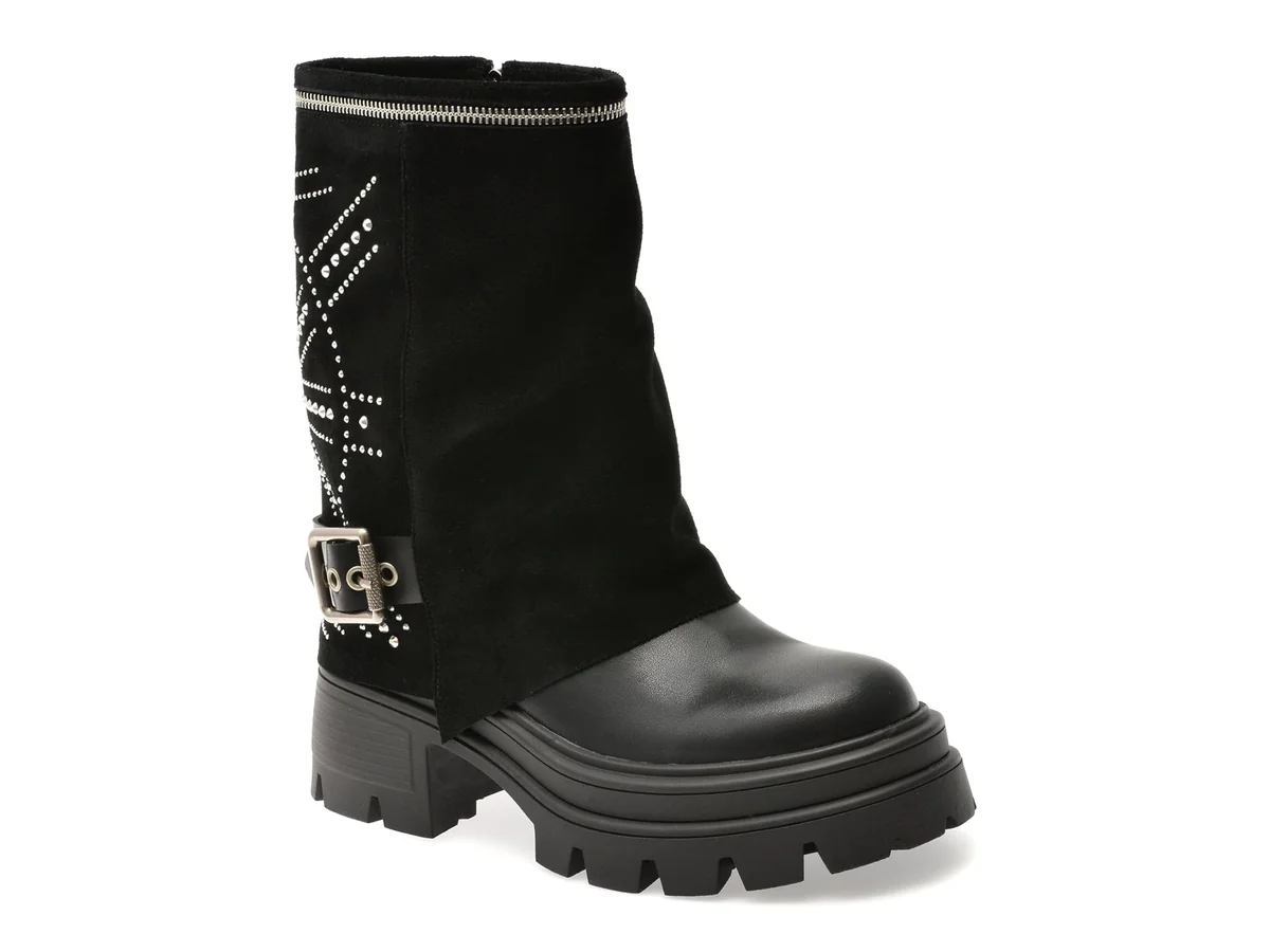 Ghete Flavia Passini Negre, 38461, Din Piele Intoarsa