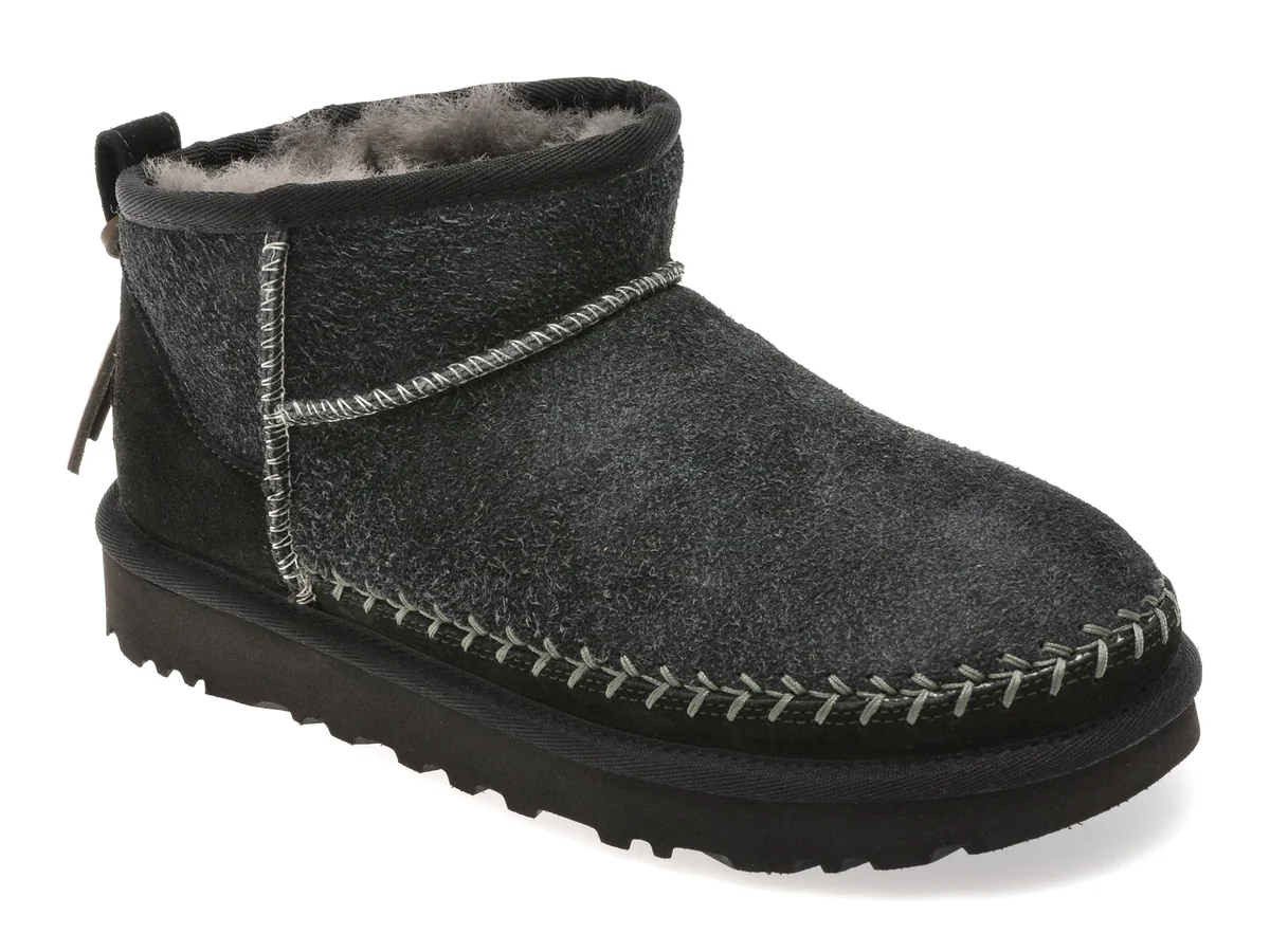 Ghete Ugg Negre, Classic Ultra Mini Biarritz, Din Piele Intoarsa