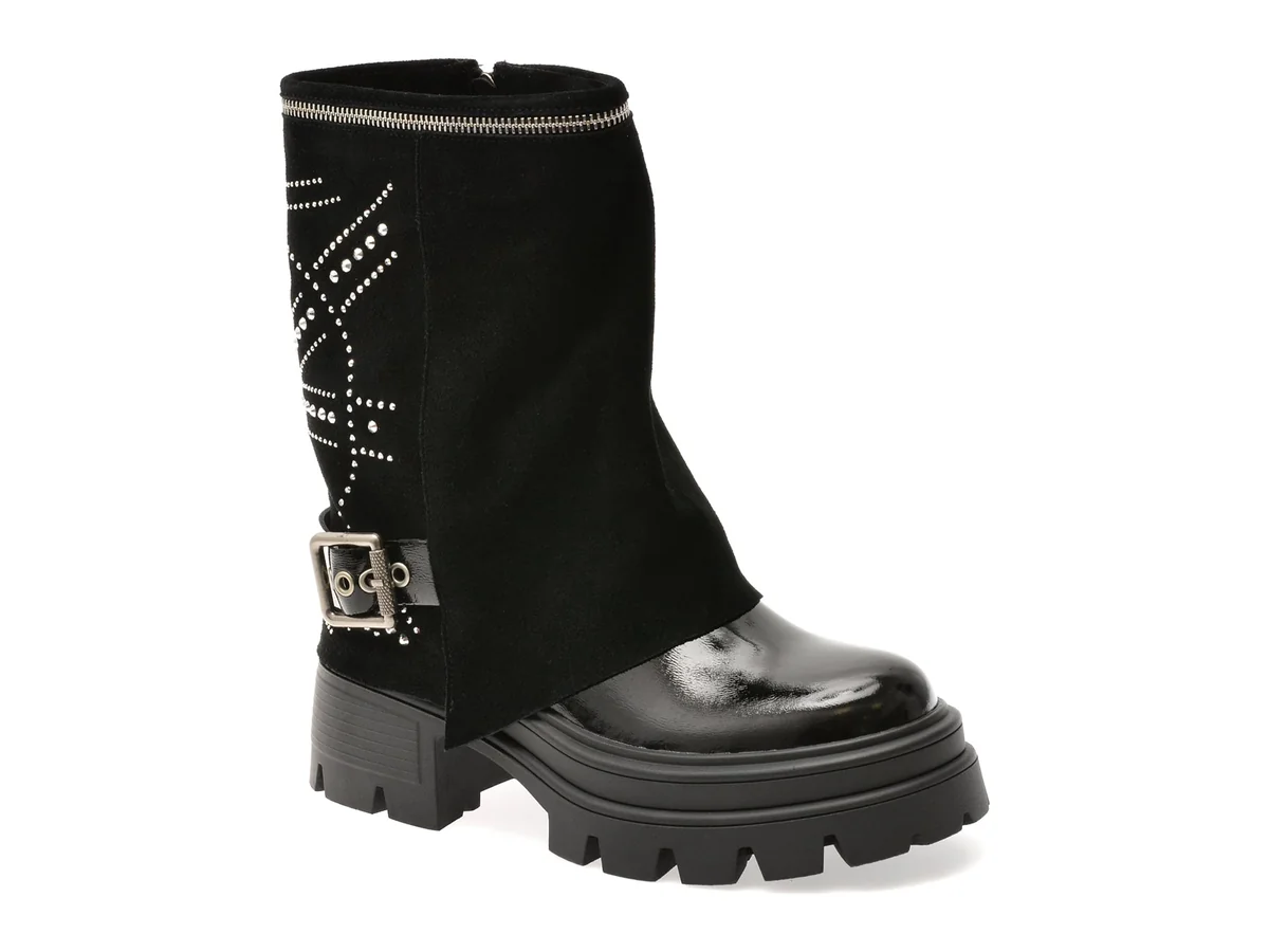 Ghete Flavia Passini Negre, 38461, Din Piele Naturala Lacuita