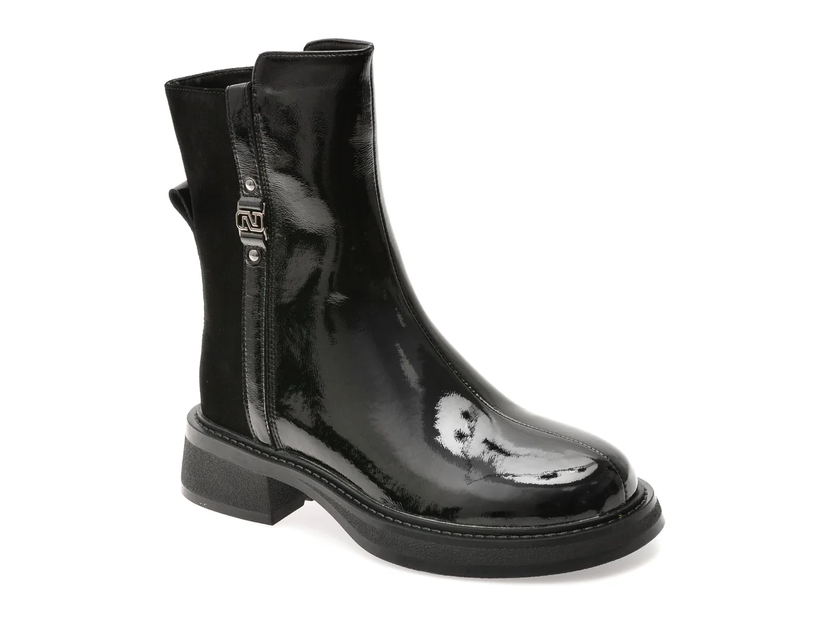 Ghete Flavia Passini Negre, 38209, Din Piele Naturala Lacuita