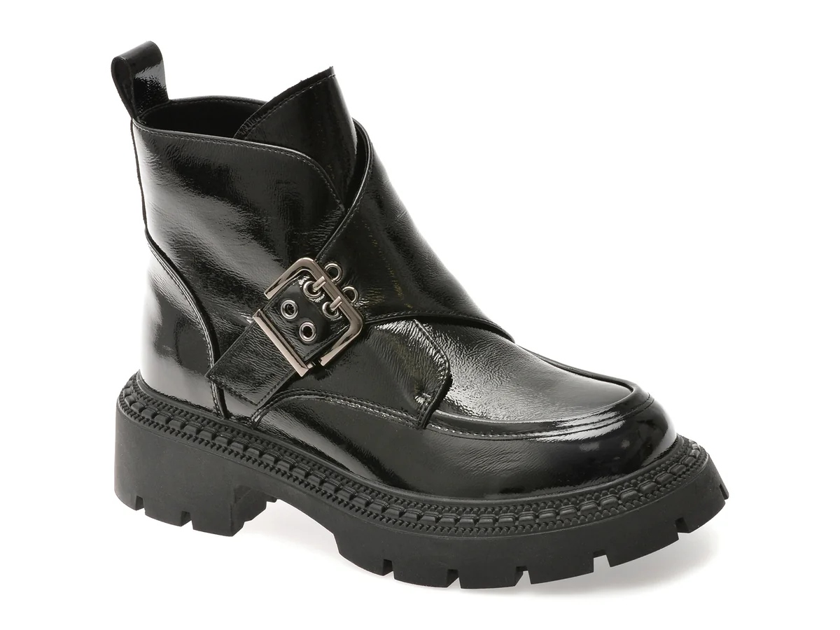 Ghete Flavia Passini Negre, 37792, Din Piele Naturală Lăcuită