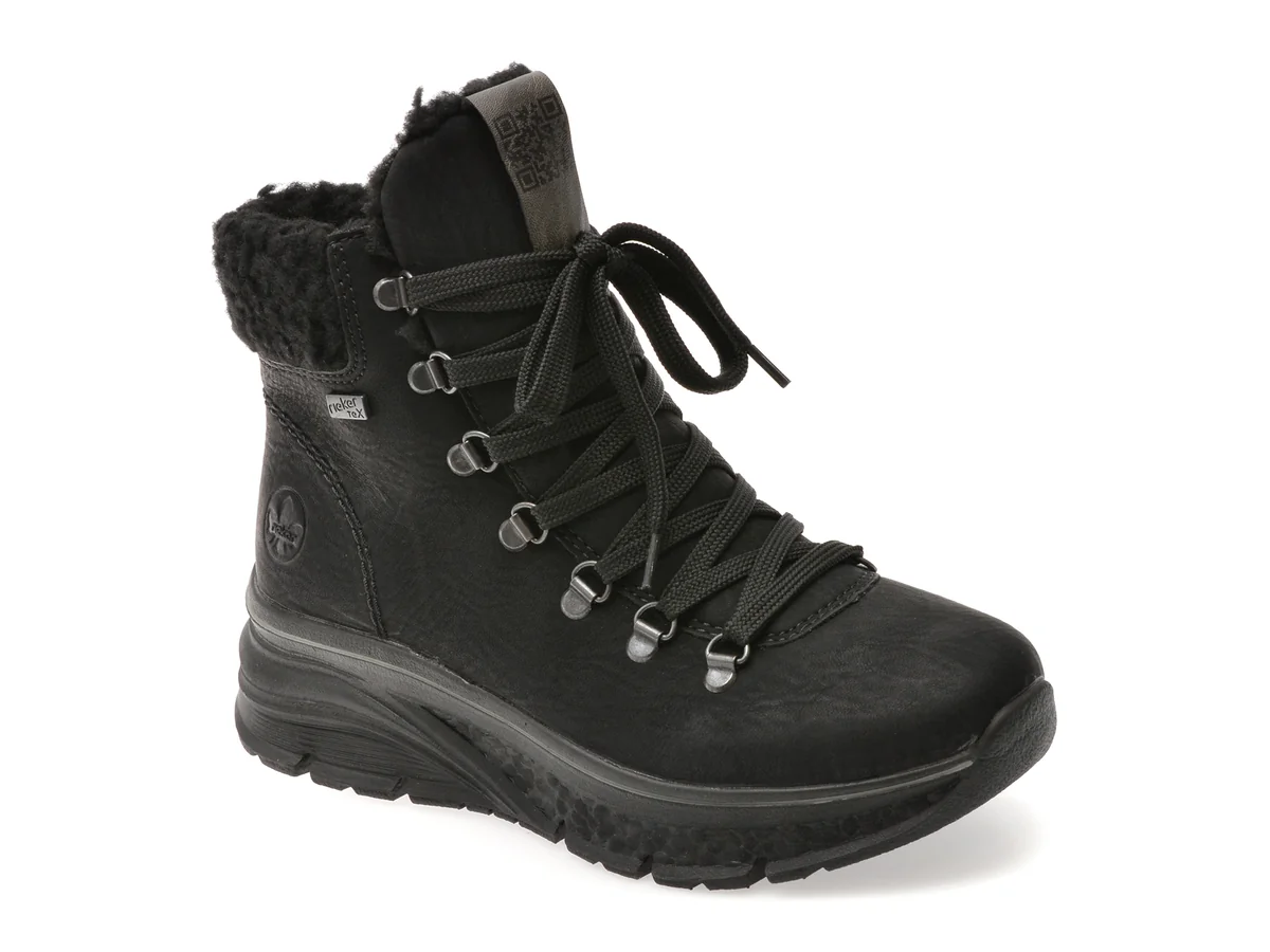 Ghete Rieker Negre, 48034, Din Piele Ecologică