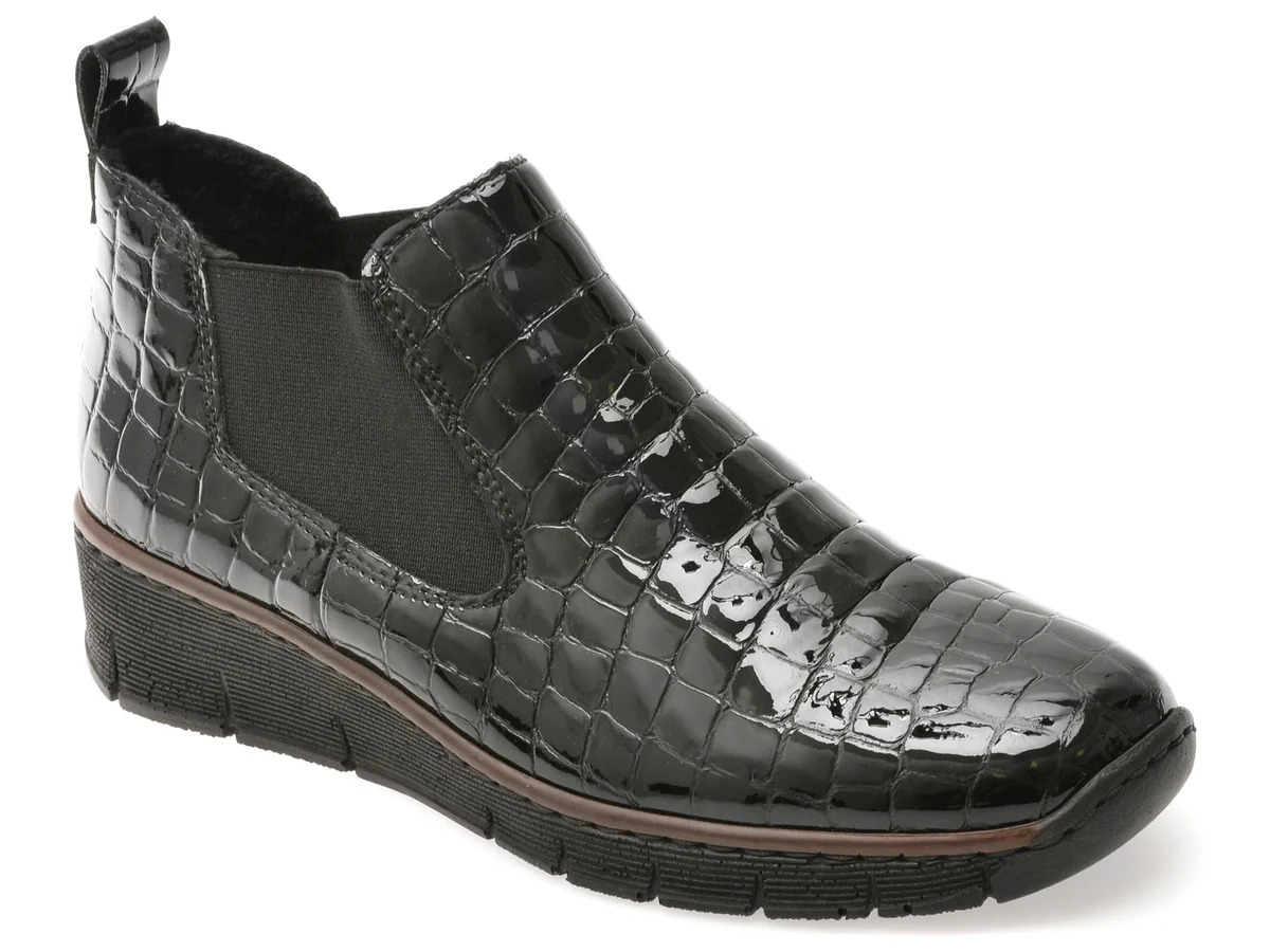 Ghete Rieker Negre, 53794, Din Piele Croco