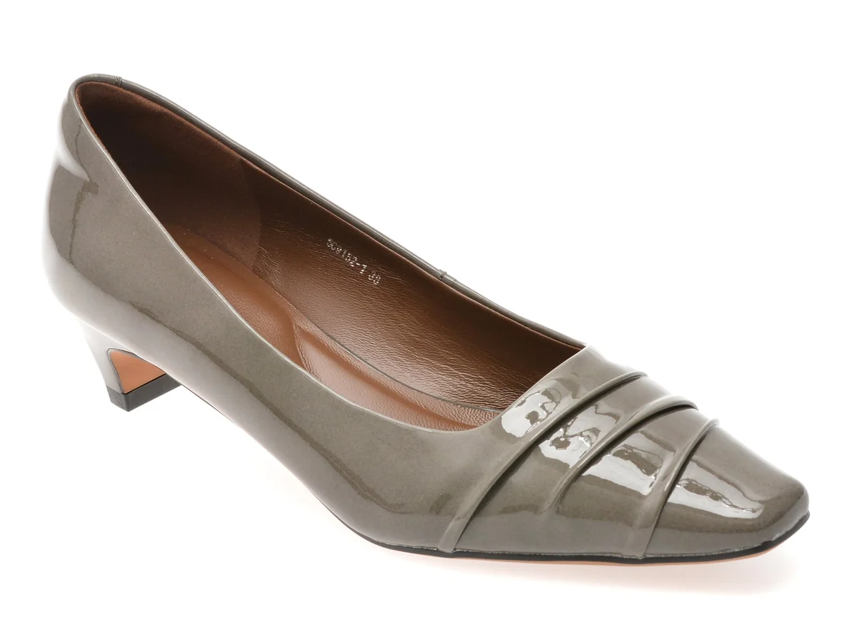 Pantofi Eleganți Epica Gri, 9152, Din Piele Naturală Lăcuită