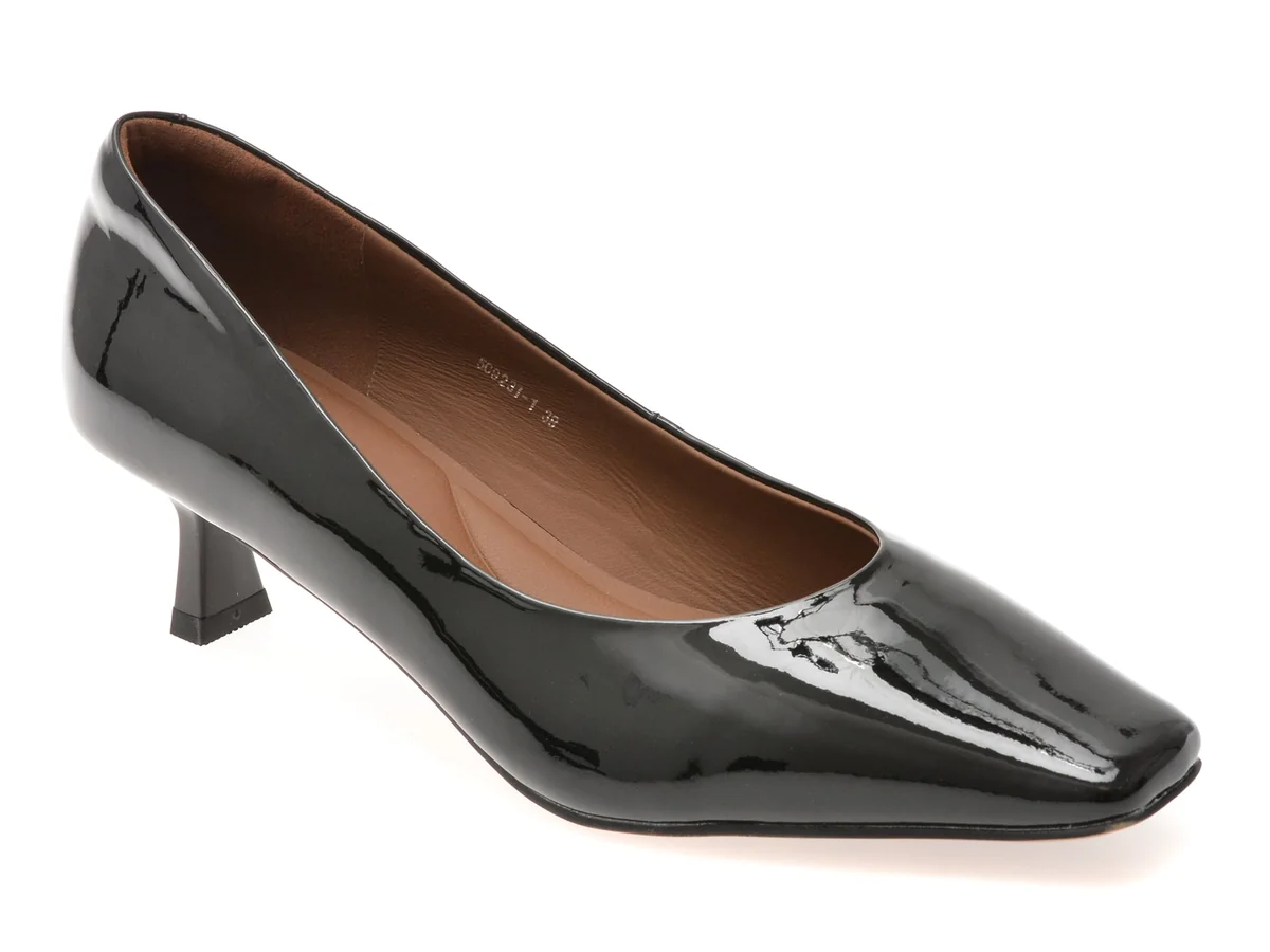 Pantofi Eleganți Epica Negri, 923, Din Piele Naturală Lăcuită