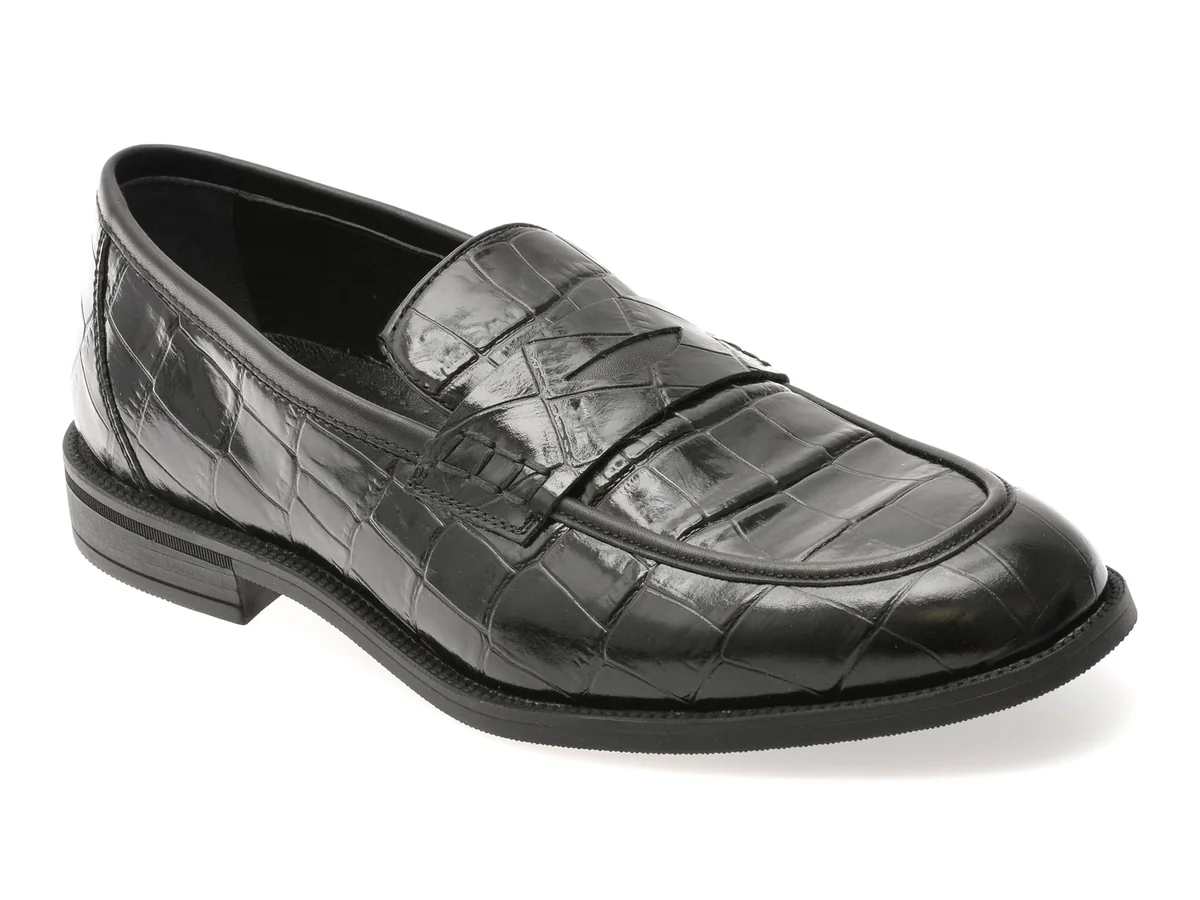 Mocasini Bite The Bullet Negri, 2822, Din Piele Croco