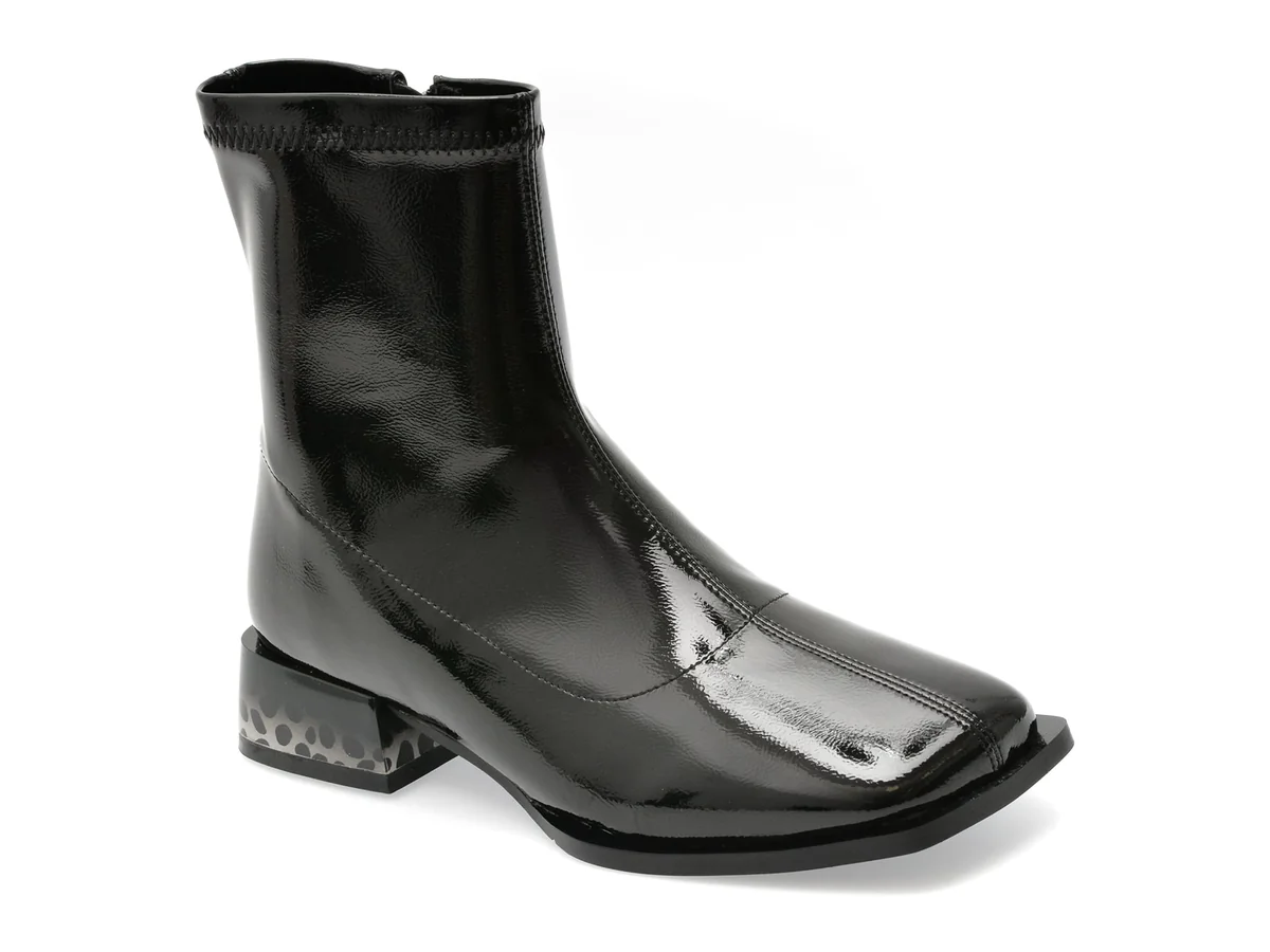 Botine Flavia Passini Negre, 95261, Din Piele Ecologică Lacuită