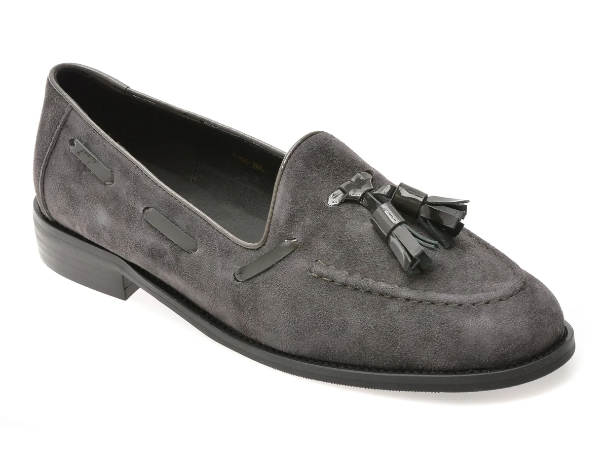 Mocasini Epica Gri, 5306, Din Piele Intoarsa