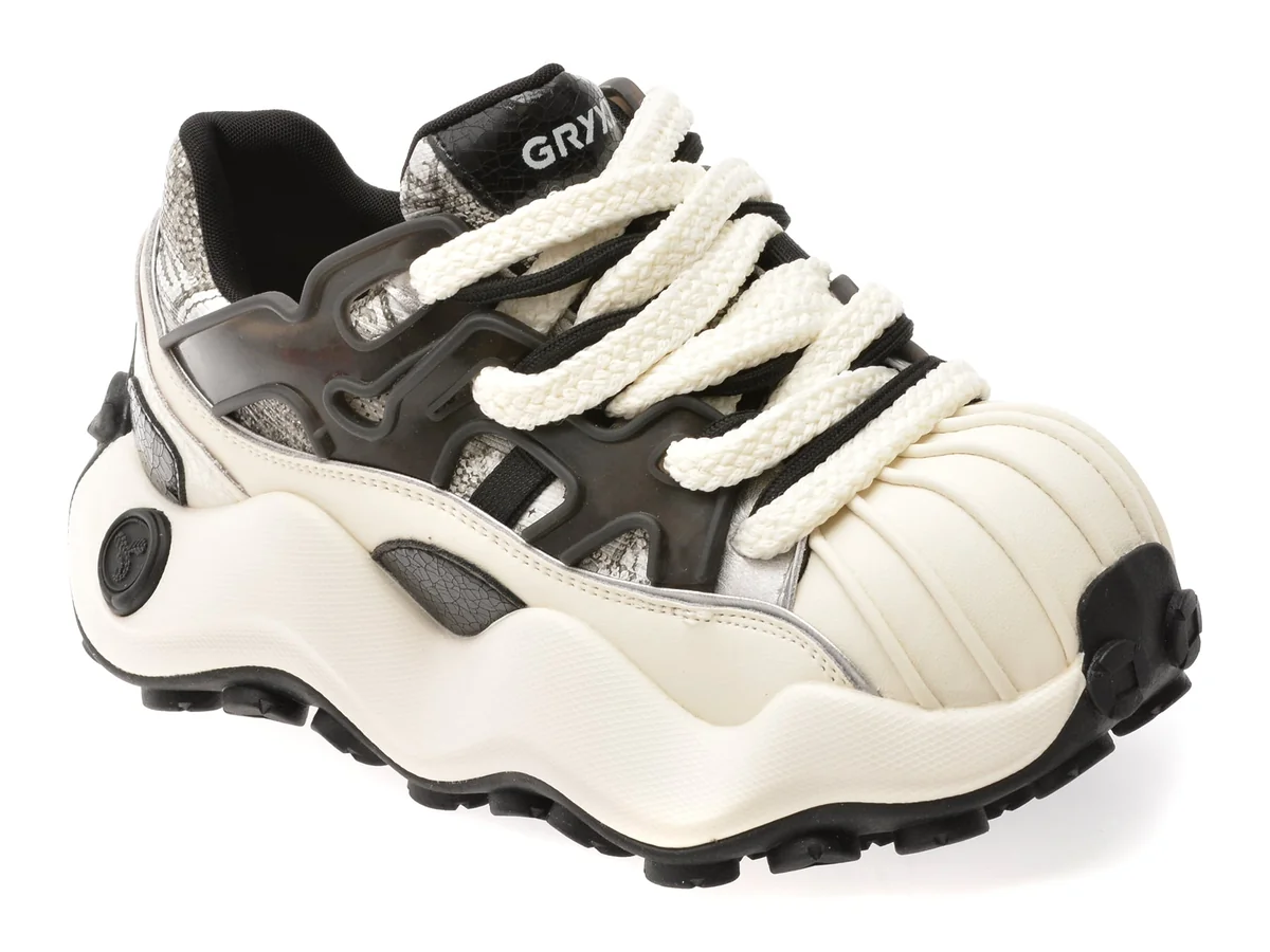 Pantofi Sport Gryxx Alb-Negru, 8610, Din Piele Naturala