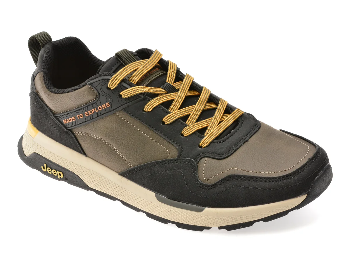 Pantofi Sport JEEP Negri, M52141A, Din Piele Ecologica