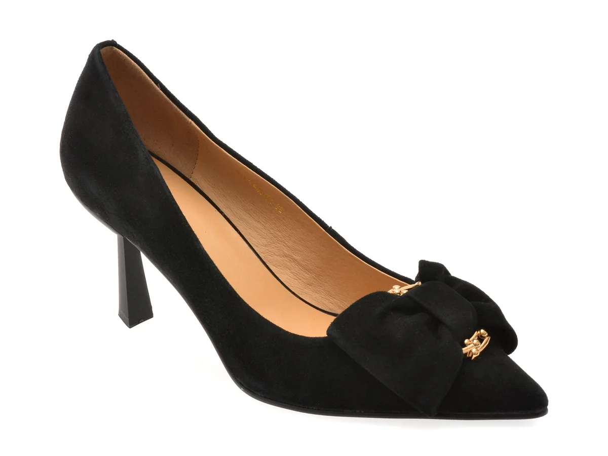 Pantofi Eleganți Epica Negri, 5137, Din Piele Întoarsă