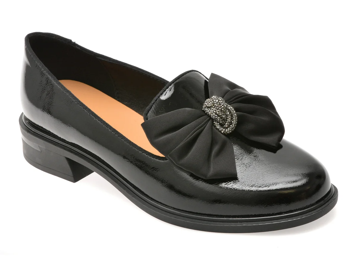 Pantofi Epica Negri, V1348, Din Piele Naturală Lăcuită