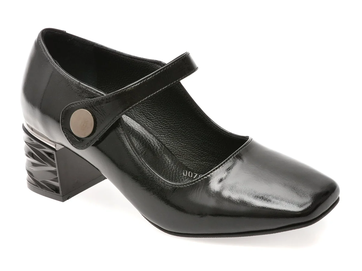 Pantofi Epica Negri, 3510071, Din Piele Naturală Lăcuită