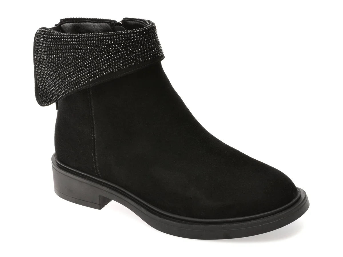 Ghete Flavia Passini Negre, H55, Din Piele Întoarsă