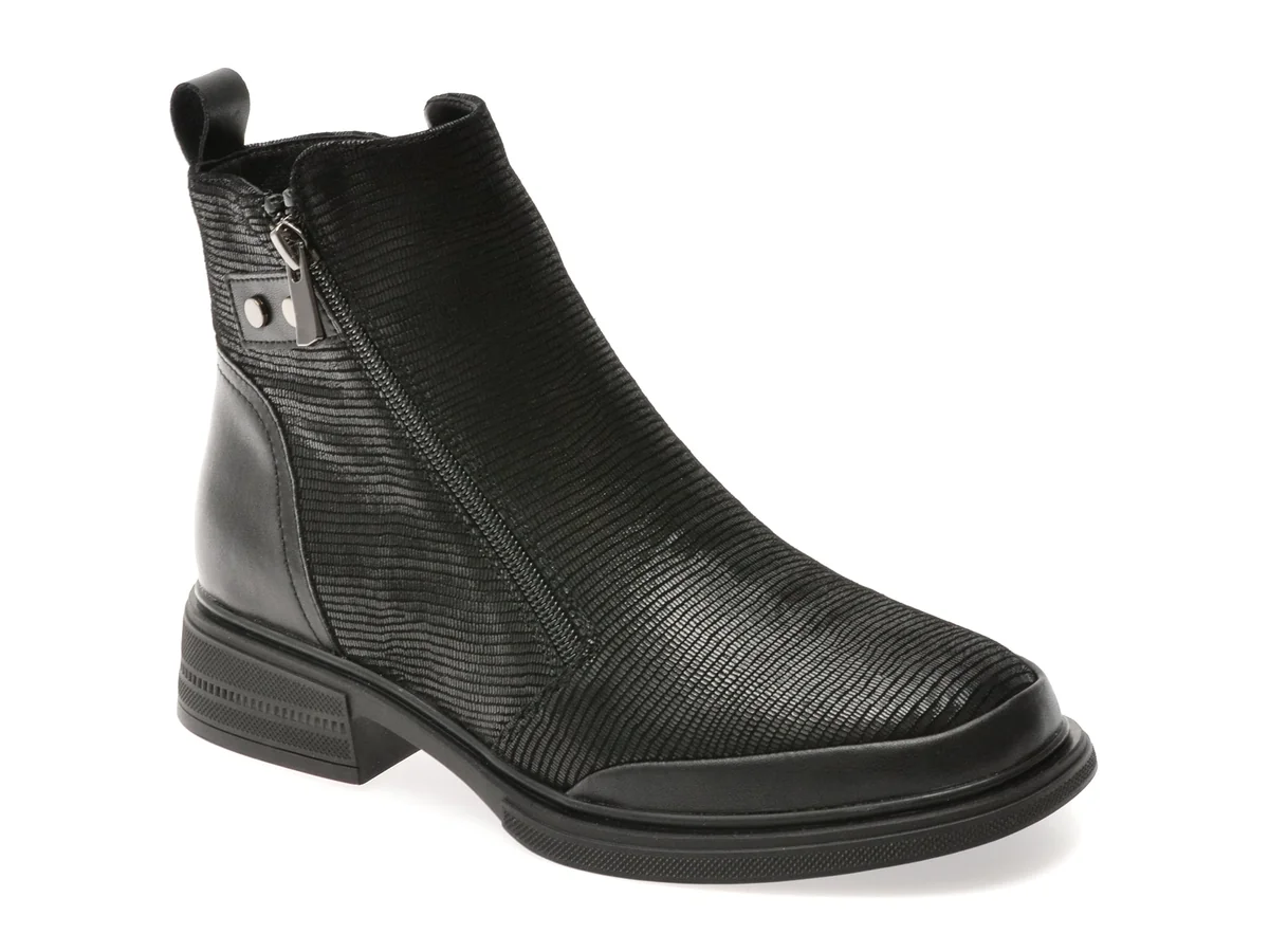 Ghete Flavia Passini Negre, D56, Din Piele Întoarsă