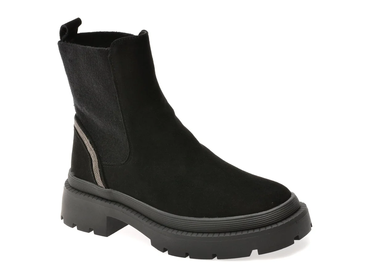 Ghete Flavia Passini Negre, C65, Din Piele Intoarsa