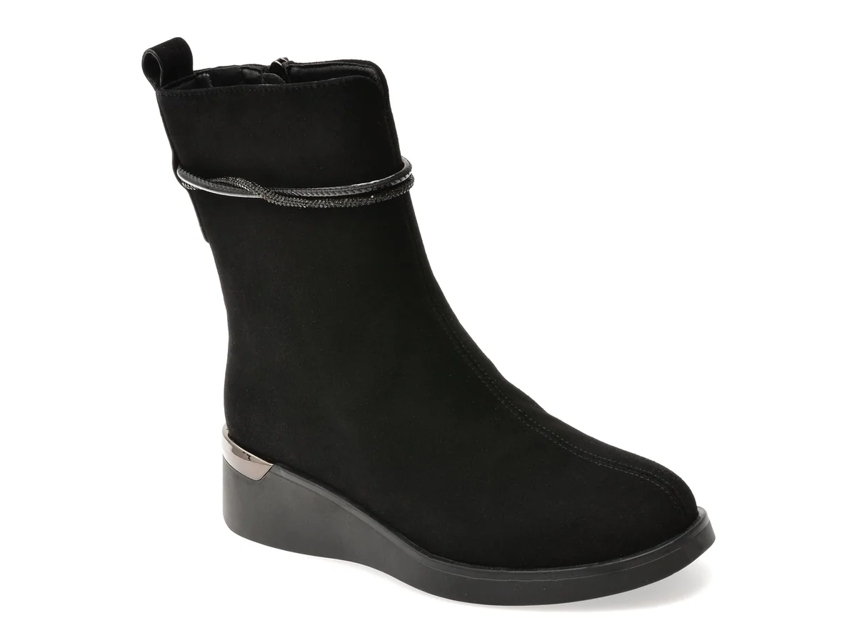 Ghete Flavia Passini Negre, A72C65, Din Piele Intoarsa