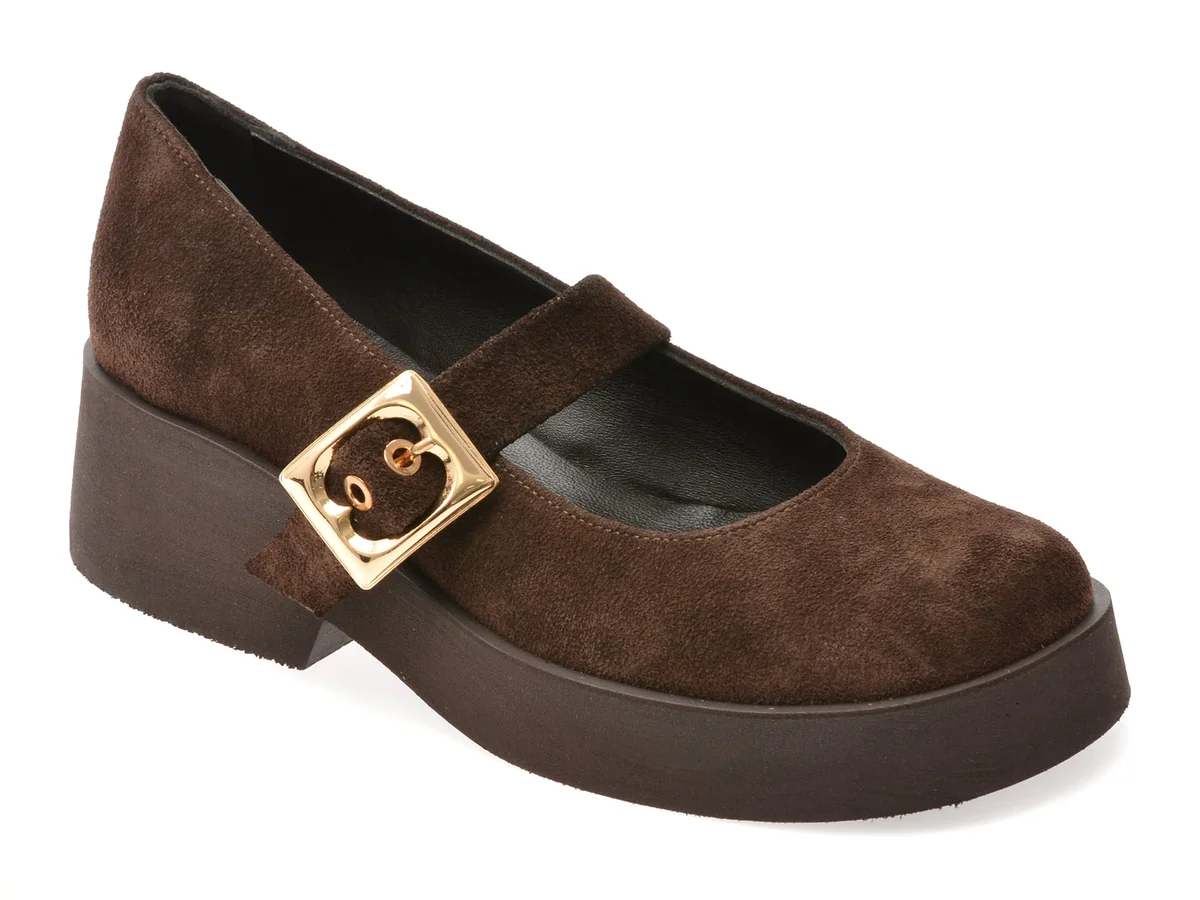 Pantofi Epica Maro, 4842520, Din Piele Întoarsă