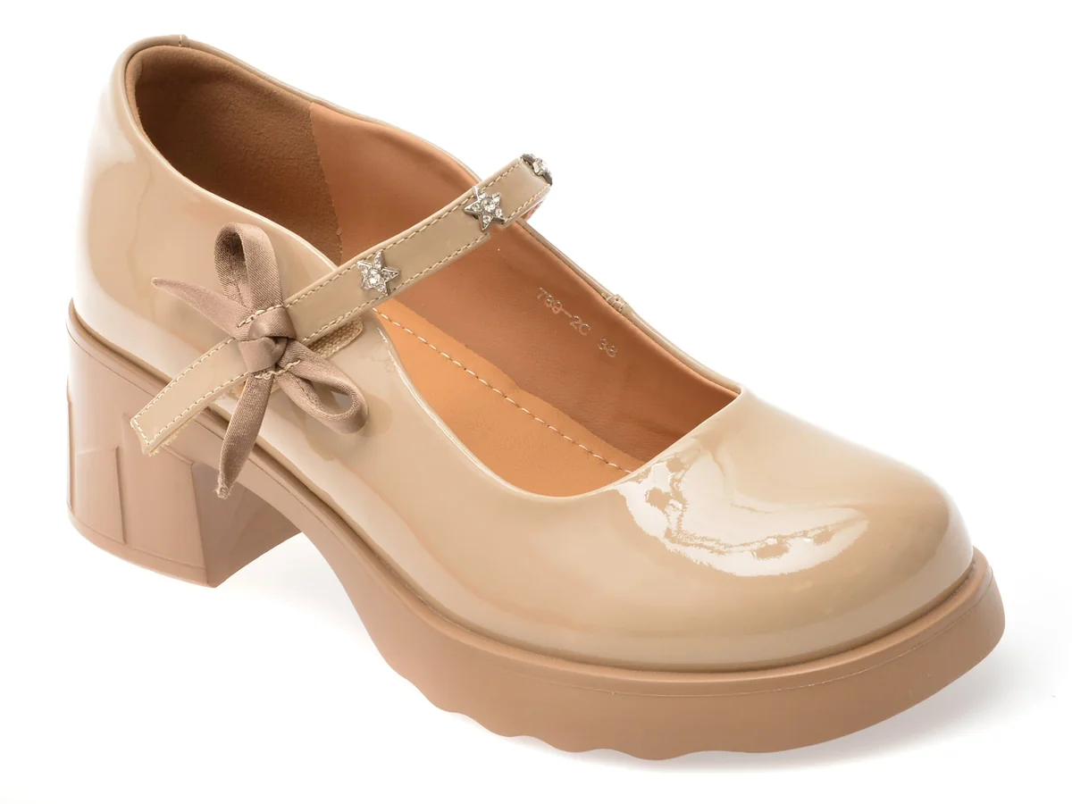 Pantofi Gryxx Nude, 789, Din Piele Naturala Lăcuită