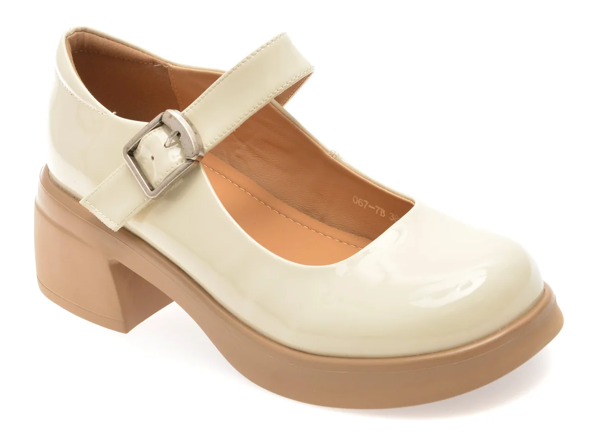 Pantofi Epica Bej, 677, Din Piele Naturală Lacuită