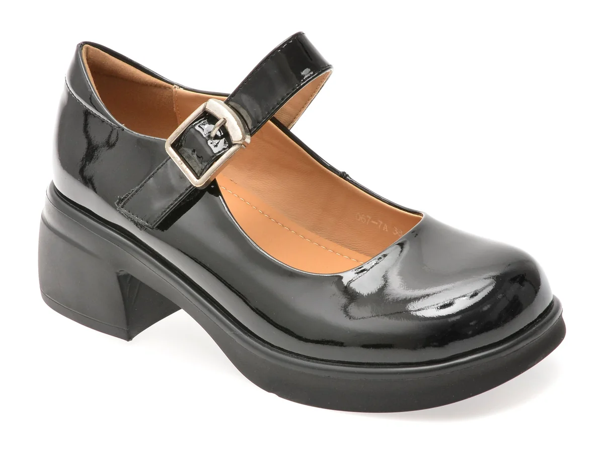 Pantofi Epica Negri 677 Din Piele Naturala Lacuita