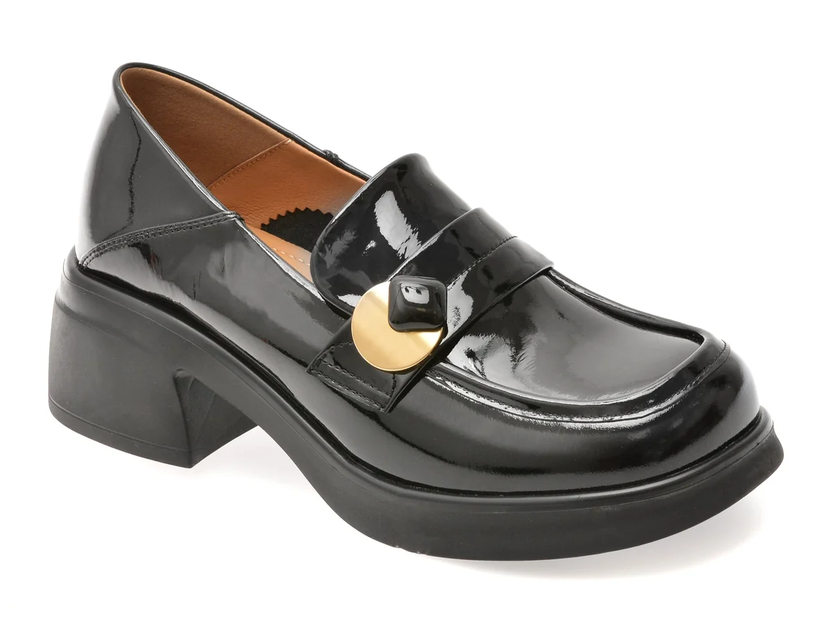 Mocasini Epica Negri, 676, Din Piele Naturala Lacuita