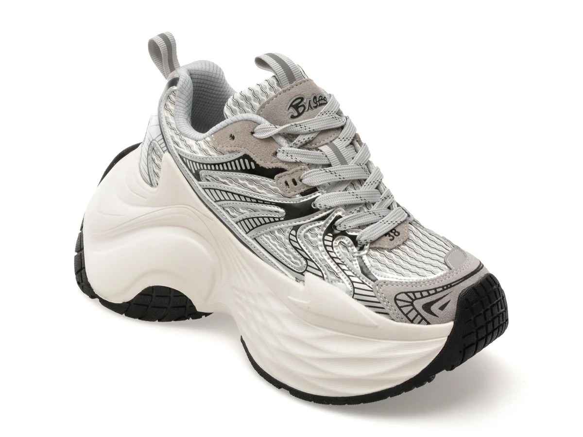 Pantofi Sport Basls Argintii, A666, Din Material Textil