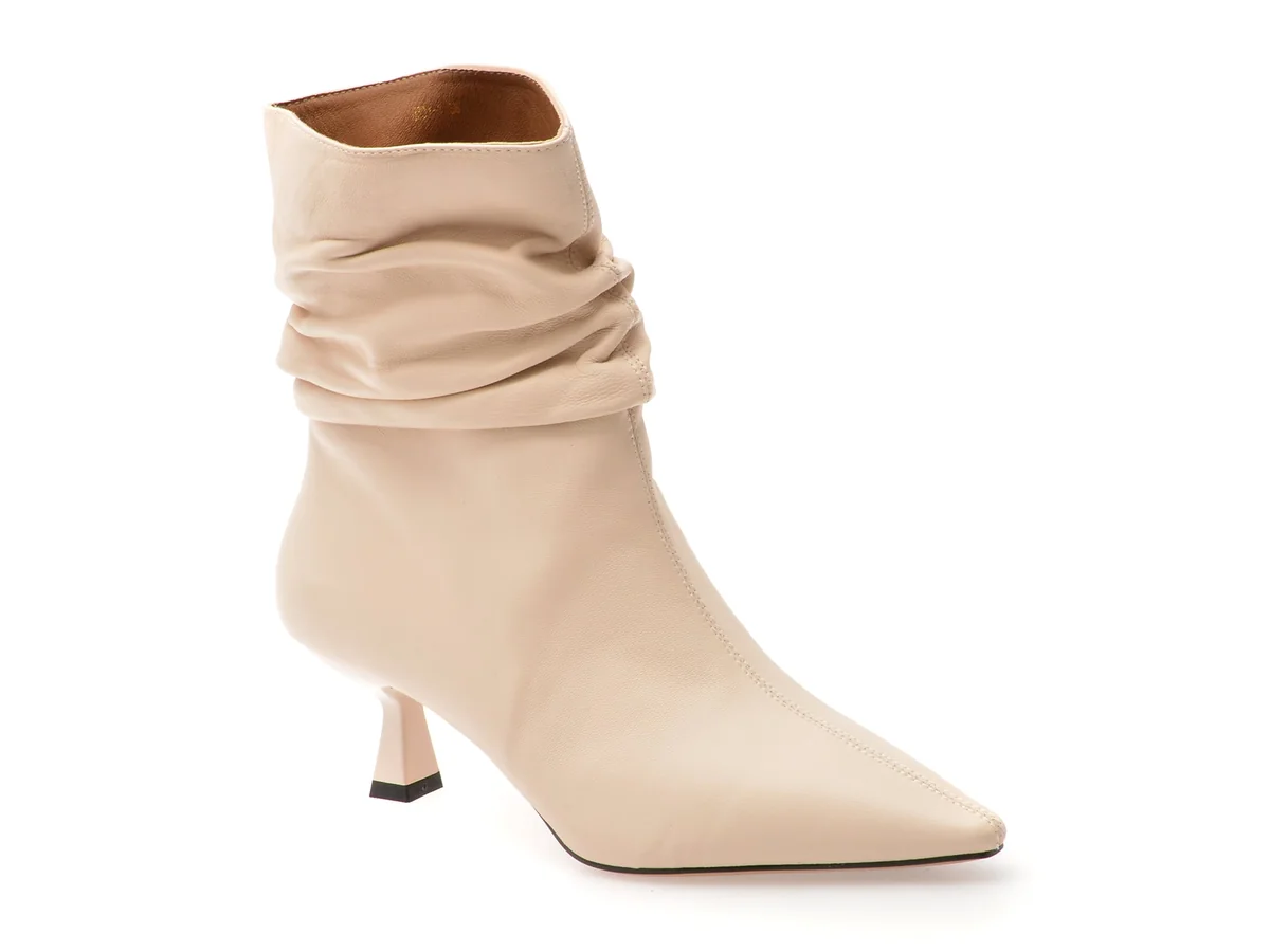 Botine Elegante Epica Albe, H3011, Din Piele Naturala