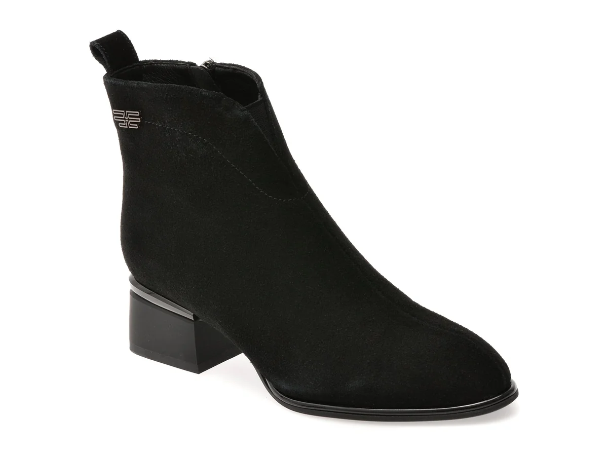 Botine Flavia Passini Negre, 105841, Din Piele Intoarsa