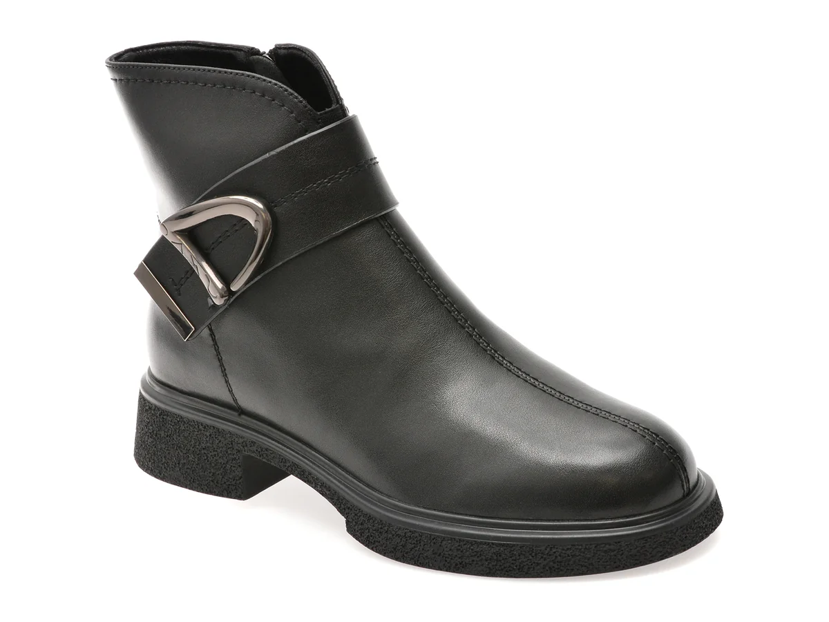 Ghete Flavia Passini Negre, DX727, Din Piele Naturala