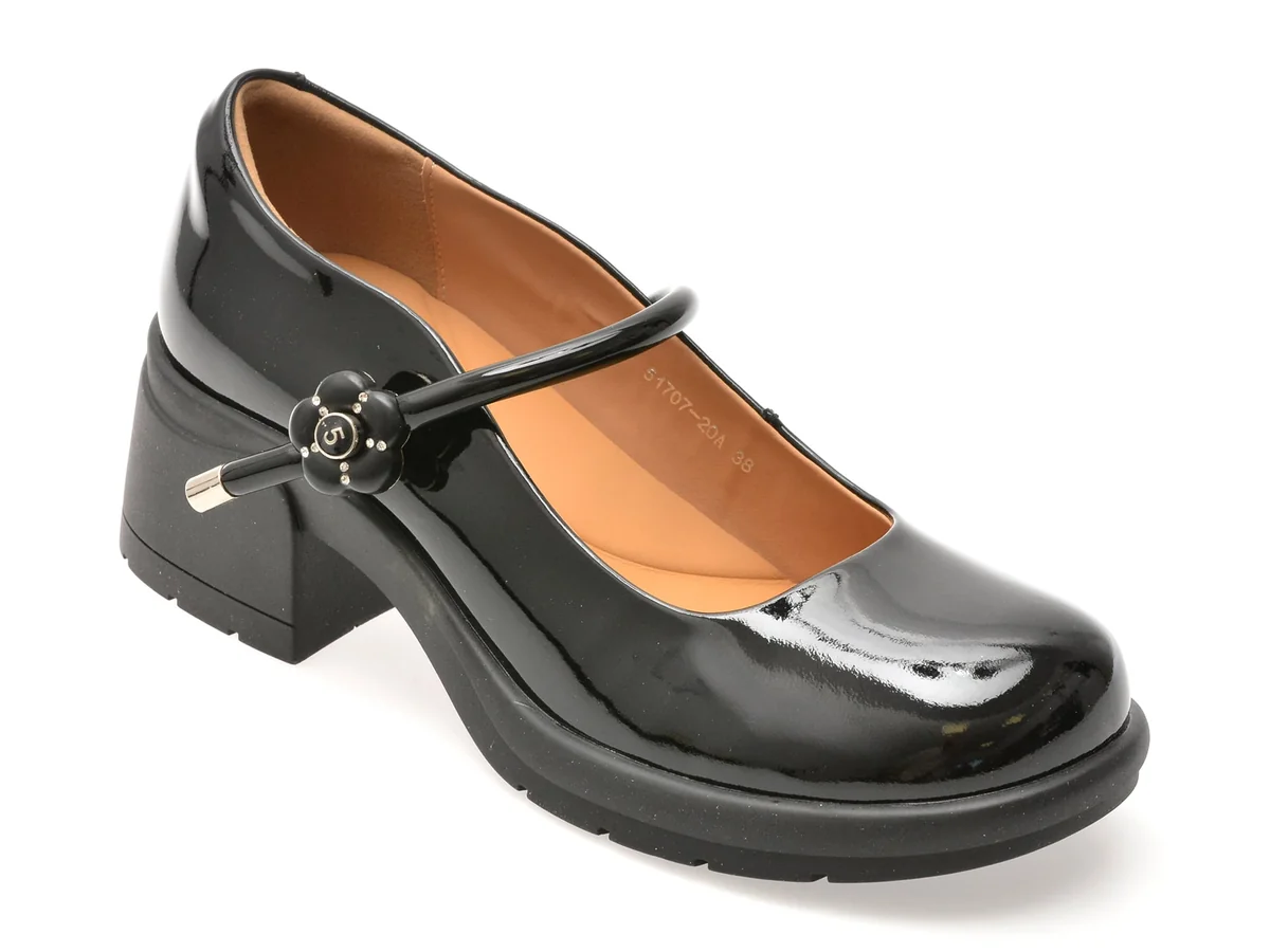 Pantofi Flavia Passini Negri, 51707, Din Piele Naturala Lacuita