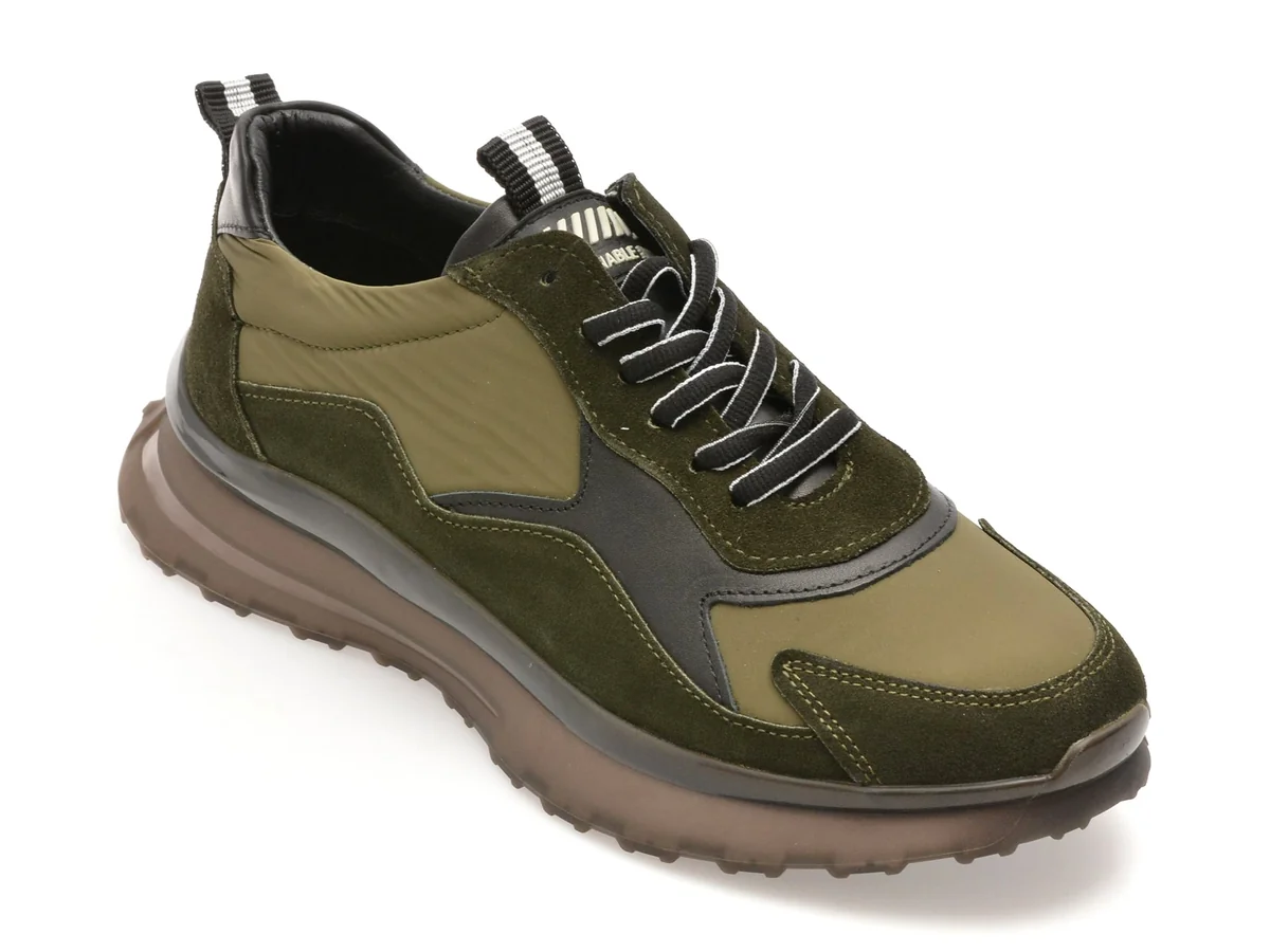 Pantofi Sport Gryxx Kaki, ED01, Din Material Textil Și Piele Naturală