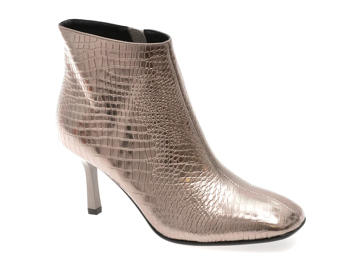 Botine Elegante Epica Argintii, E37860B, Din Piele Naturală
