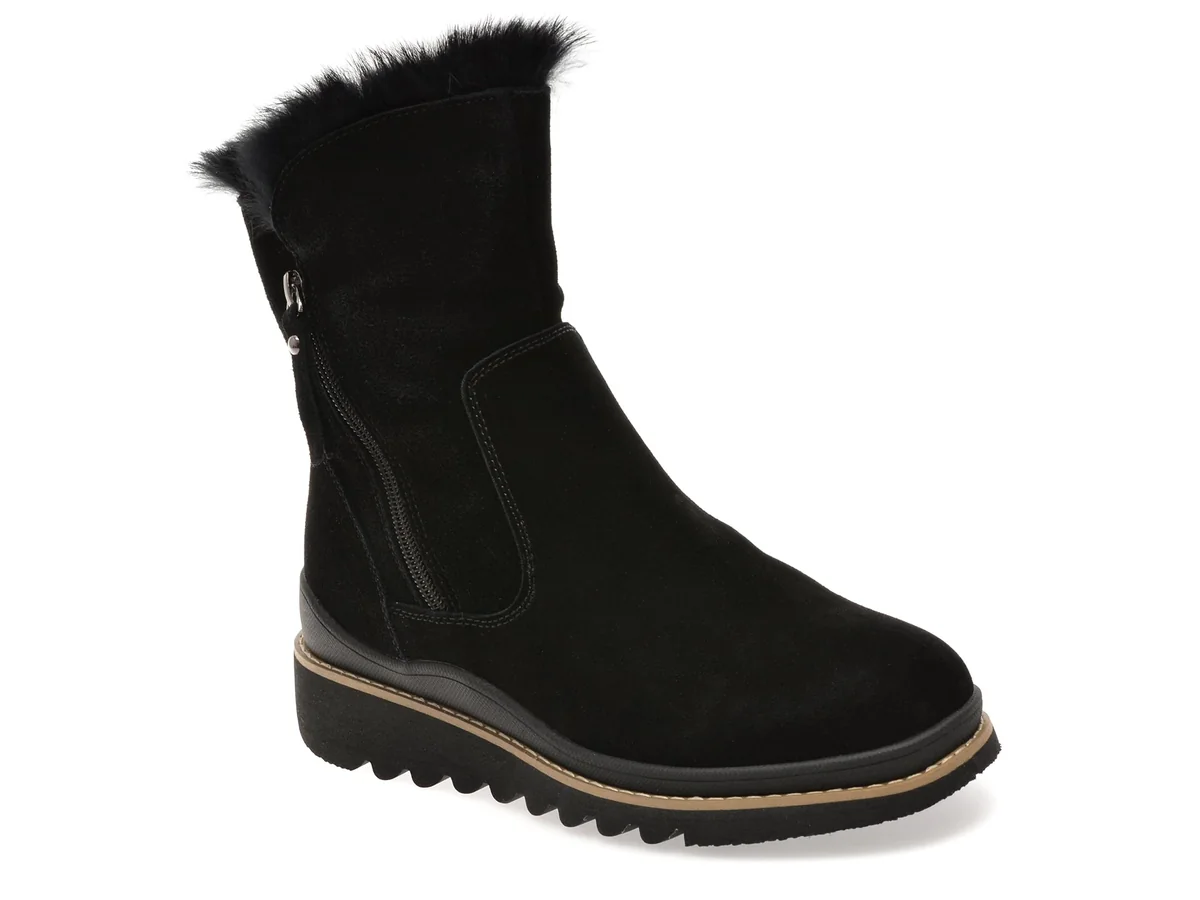 Ghete Flavia Passini Negre, MX817, Din Piele Întoarsă