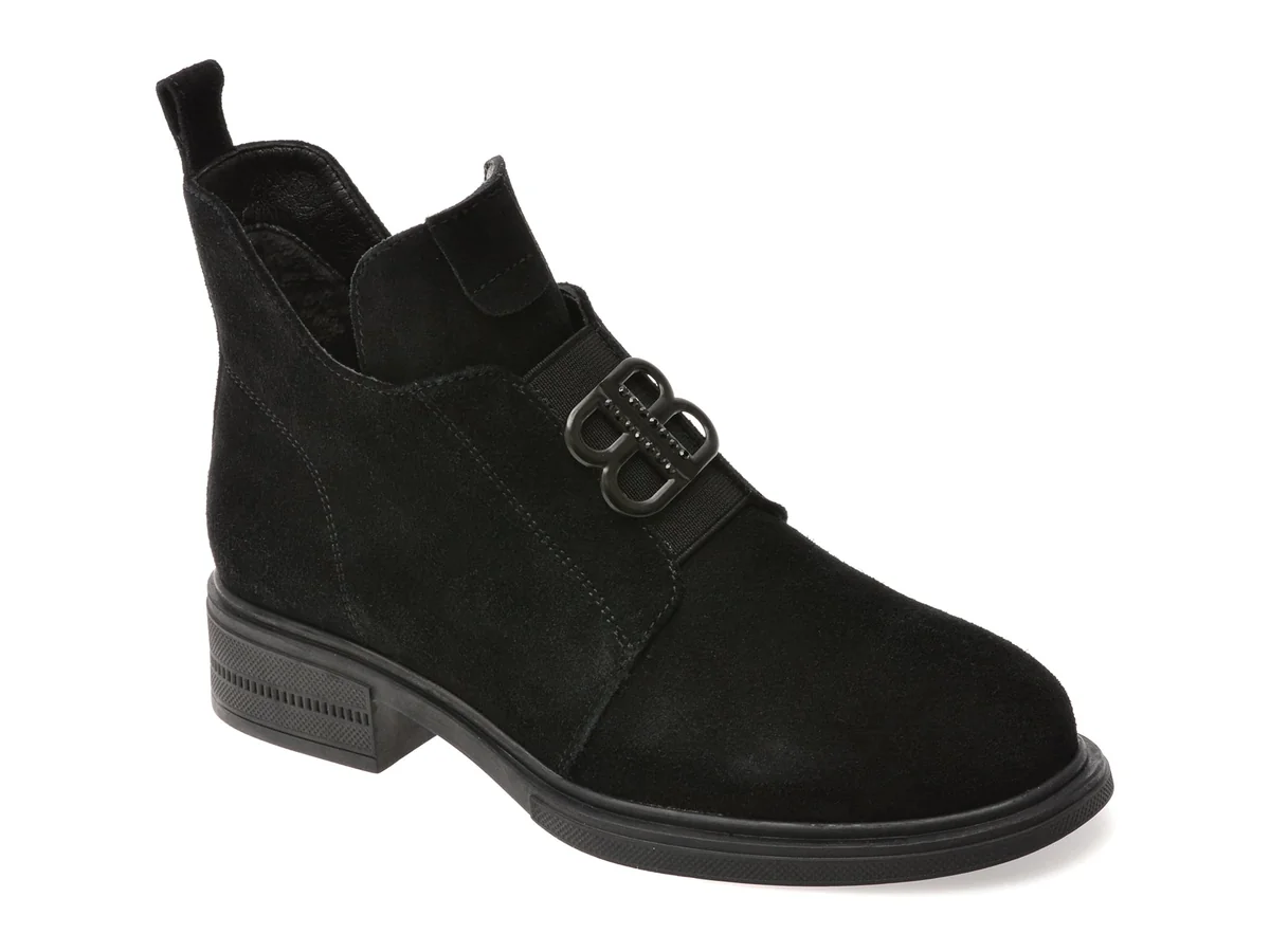 Ghete Flavia Passini Negre, Dx793, Din Piele Intoarsa