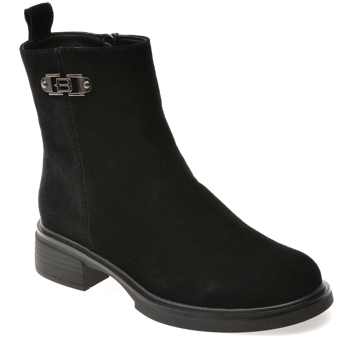 Ghete Flavia Passini Negre, DX01331, Din Piele Întoarsă