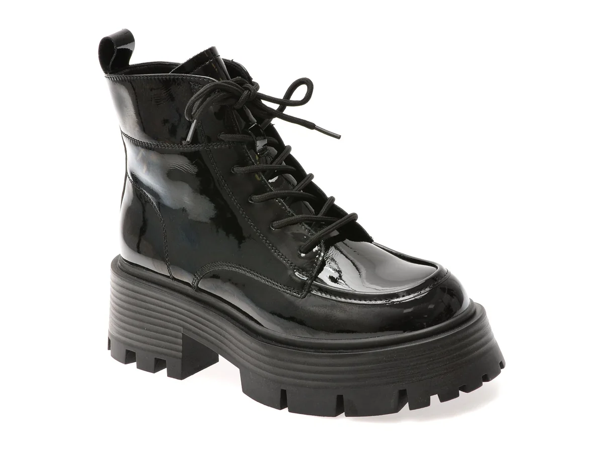 Ghete Flavia Passini Negre, MX339, Din Piele Naturala Lacuita