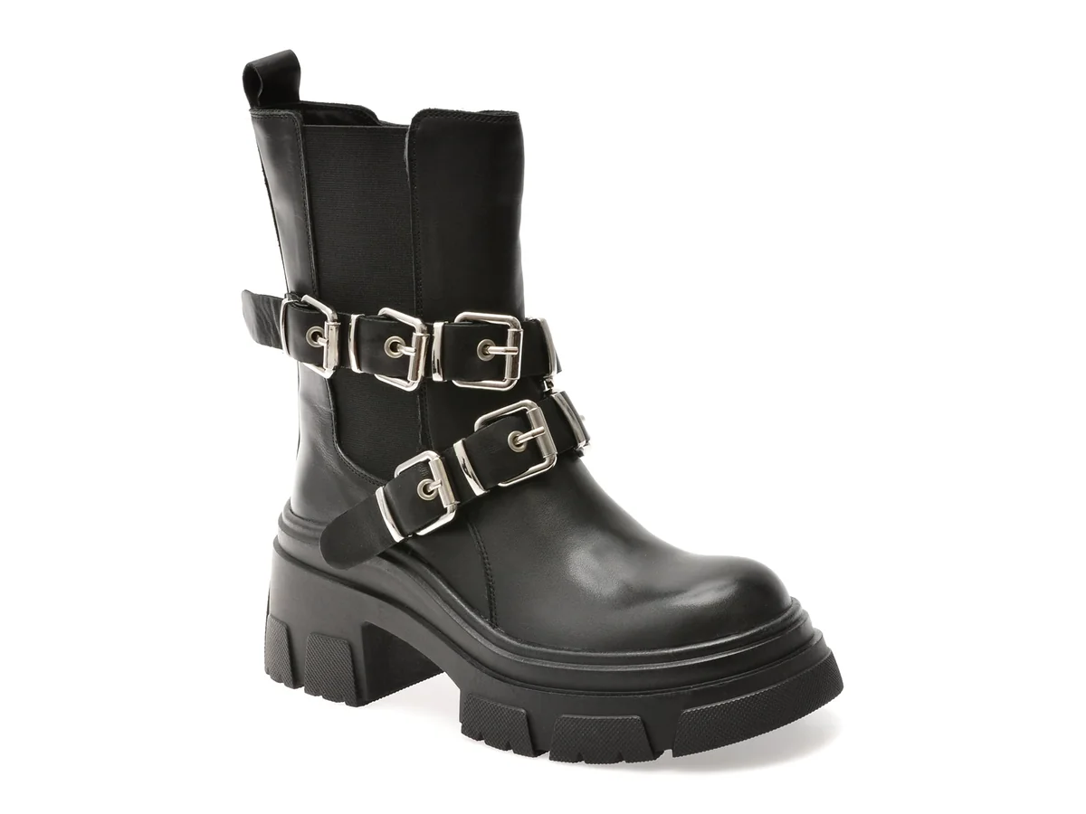 Bocanci Epica Negri, Jn25Aw, Din Piele Naturala