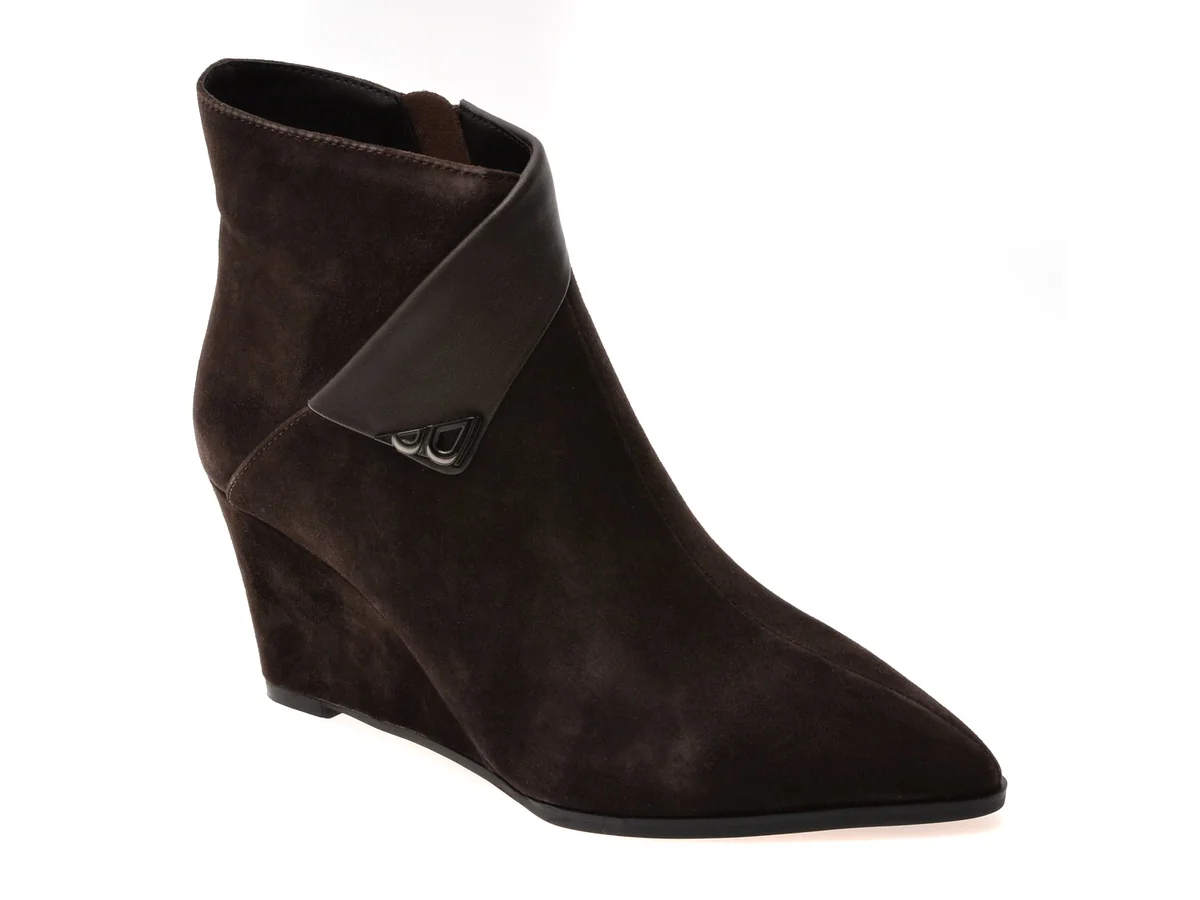 Botine Elegante Epica Maro, M152B, Din Piele Întoarsă